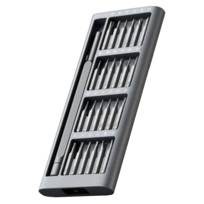 24-piece multifunctional magnetic screwdriver kit in sleek case, perfect for various repair needs.