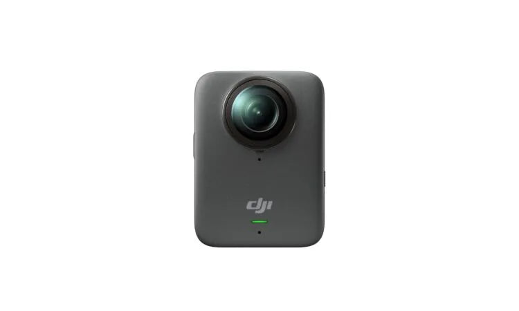 Osmo 360 camera front view with 8K video capability and low-light performance for stunning photography.