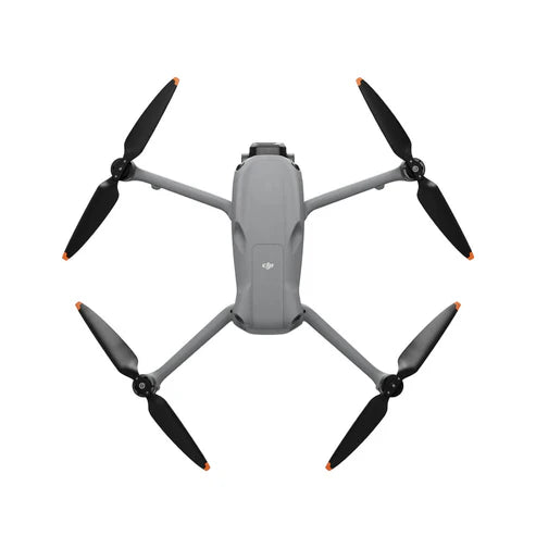 DJI Air 3S drone from above showcasing sleek design and propellers, optimized for travel photography.