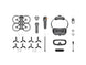 DJI Avata 2 FPV drone kit with controller, goggles, propellers, and accessories arranged flat.
