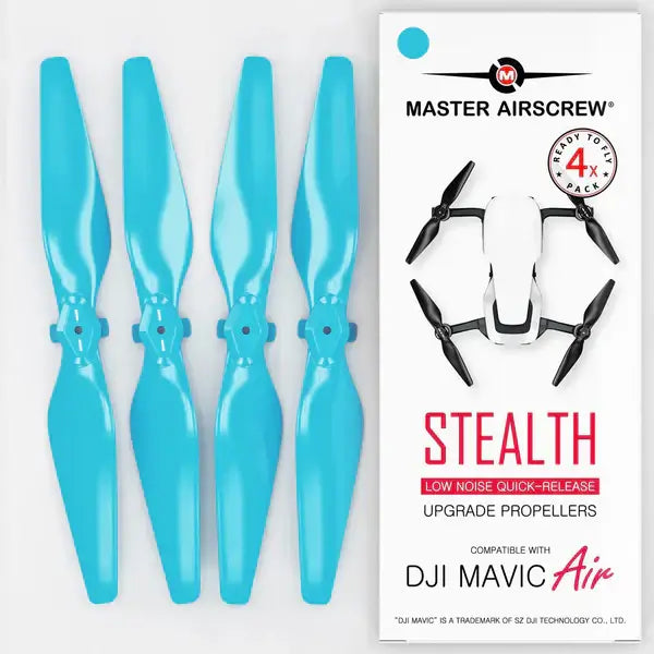 DJI Mavic Air upgrade propellers in blue, featuring low noise design for improved performance and longer flight time.