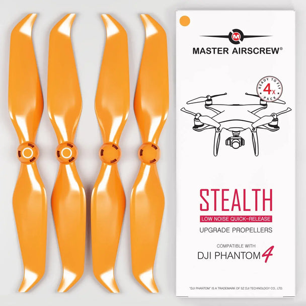 DJI Phantom 4 STEALTH Propellers - x4 orange quick-release upgrade for low noise and improved flight time.