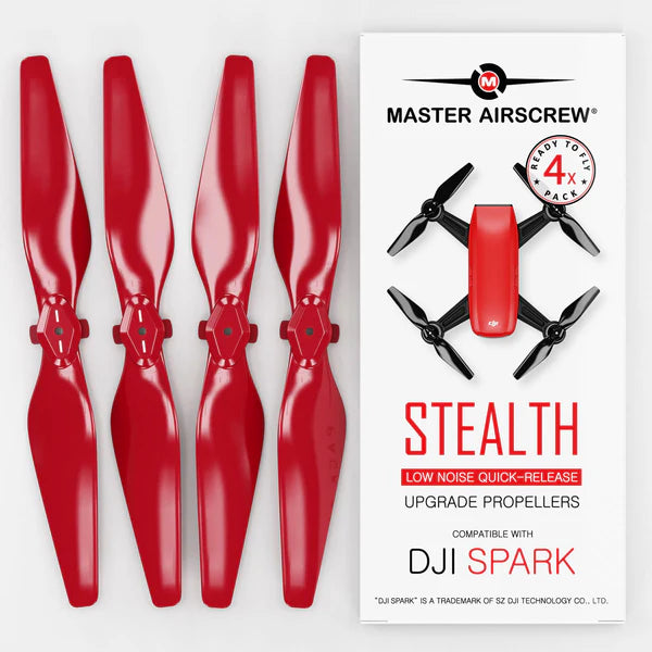 DJI Spark STEALTH upgrade propellers in red, low-noise, high performance, includes 4 propellers for improved flight.