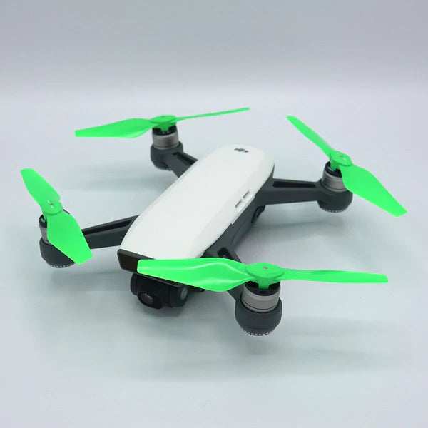 DJI Spark drone with STEALTH Upgrade Propellers in green for low-noise, high-performance flying.