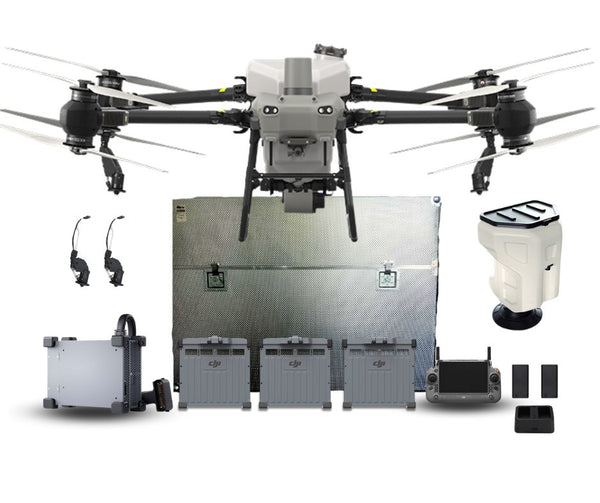 DJI T50 Complete Charger Kit with aircraft, batteries, carry case, and accessories for agricultural use.